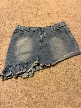 Denim Ruffle Hem Mini Skirt